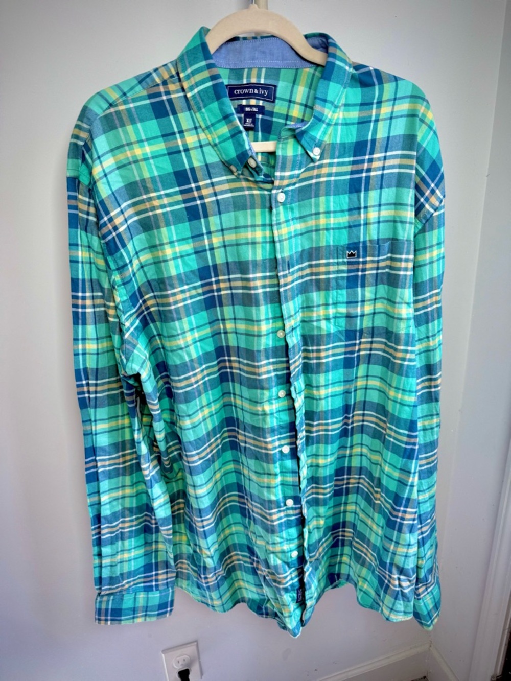 Crown & Ivy Teal and Navy Plaid Button-Down Shirt